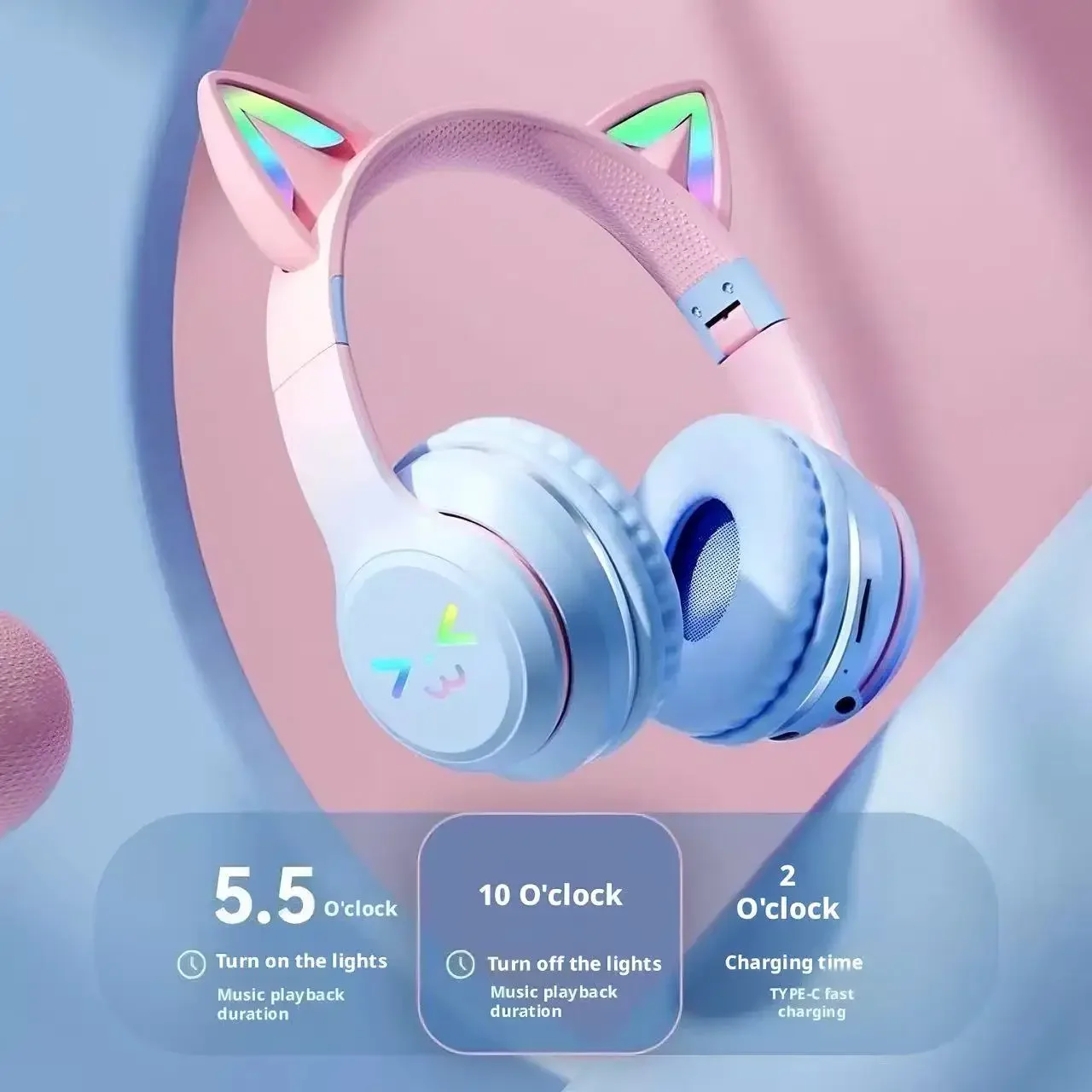 SOYTO RGB Luminous Cat Ear Bluetooth Wireless Gaming Headset Low Latency HD Call Skin Friendly Over Ear Earphone Girls Gift