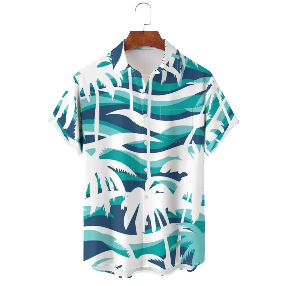 Summer Travel Loose Comfortable Top Seaside Vacation Casual Men's  Top Hawaian Style Men's  Top Tropical  Leaf Print