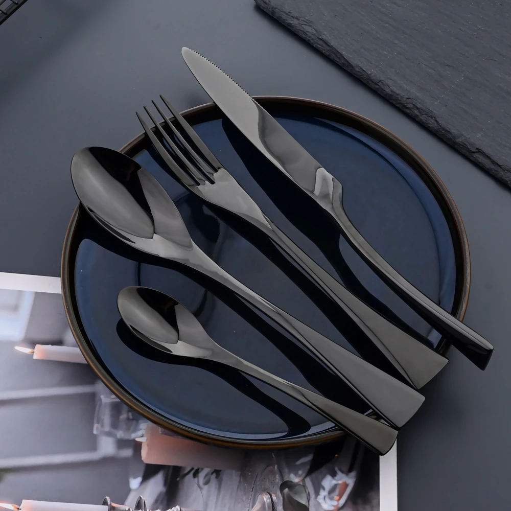 6Pcs Black Cutlery 304 Stainless Steel Dinnerware Set Steak Knife Silverware Creative Dinner Set Mirror Luxury Steak Knife Forks