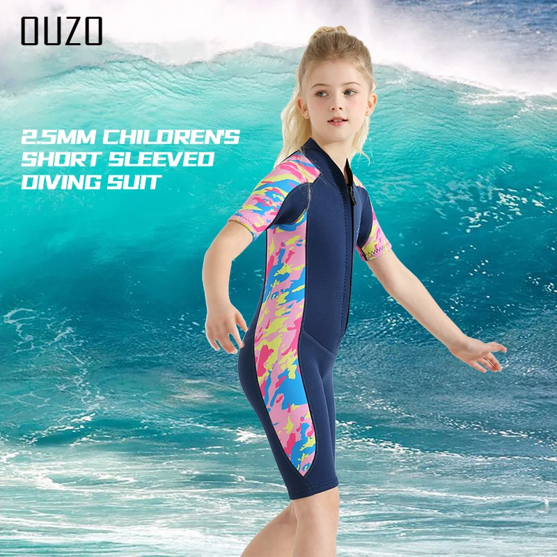 Children\'s 2.5mm Neoprene Wetsuit Boys Girls Cold Proof Warm Sunscreen Short Sleeve One-piece Snorkeling Swimming Diving Suit