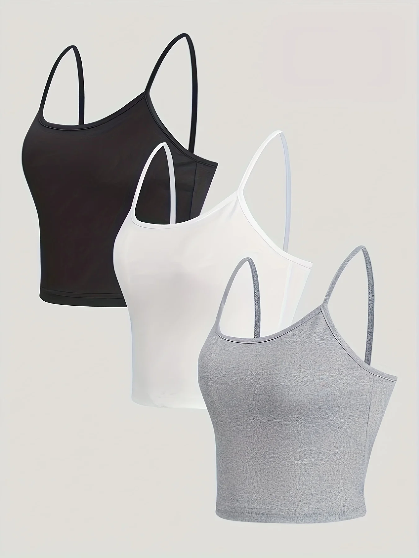 

3 Pack Solid Color Cami Top Versatile Slim Backless Spaghetti strap Top For Summer Women's Clothing