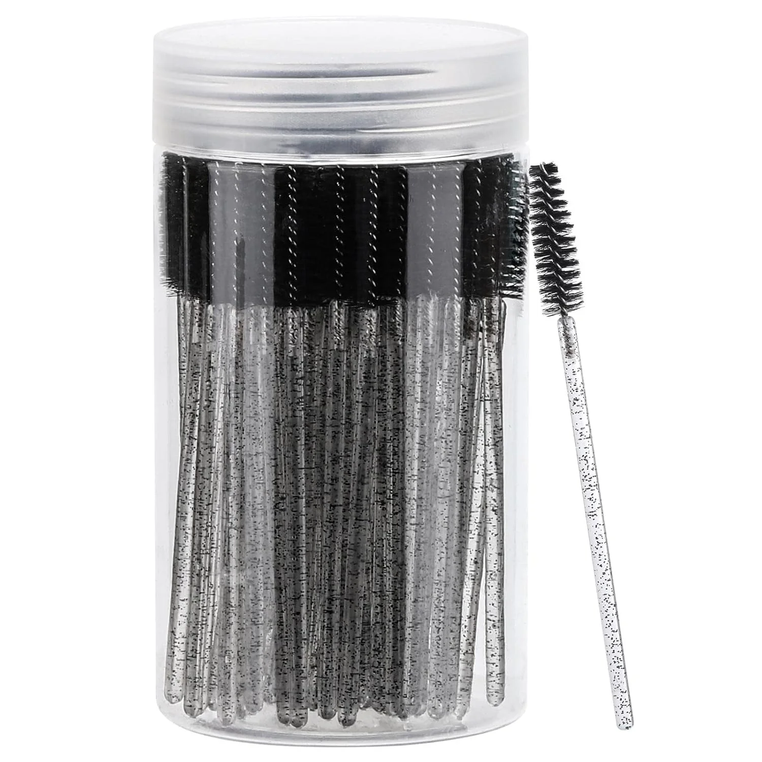 

Wholesale 50 disposable eye black sticks, crystal eyebrow bobbin brush for extending eyelashes, mascara brush with container