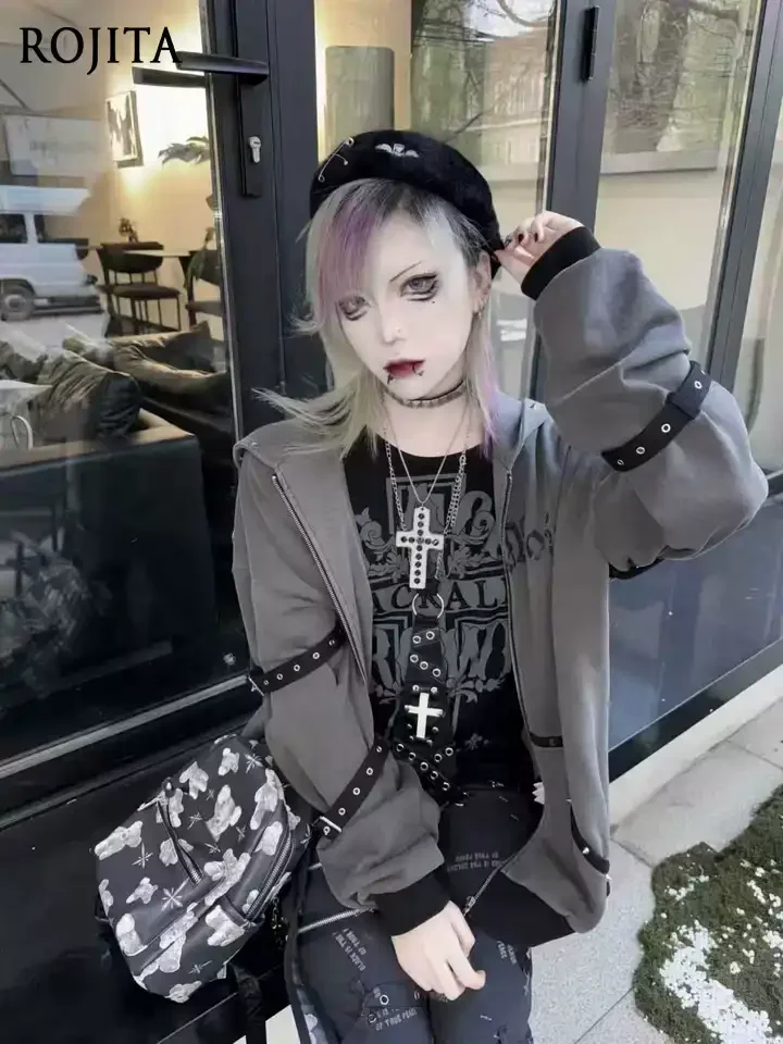 

Cat Ear Subculture Sweatshirt Dark Gothic Zipper Jacket Autumn Winter Punk Hoodie Y2K Clothes 2000s Hoodies Women