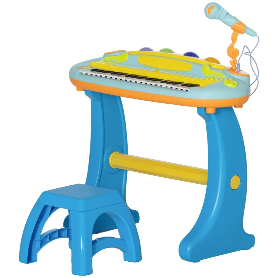 

Qaba 37 Key Piano Keyboard with Microphone Stool for 36 Years Blue