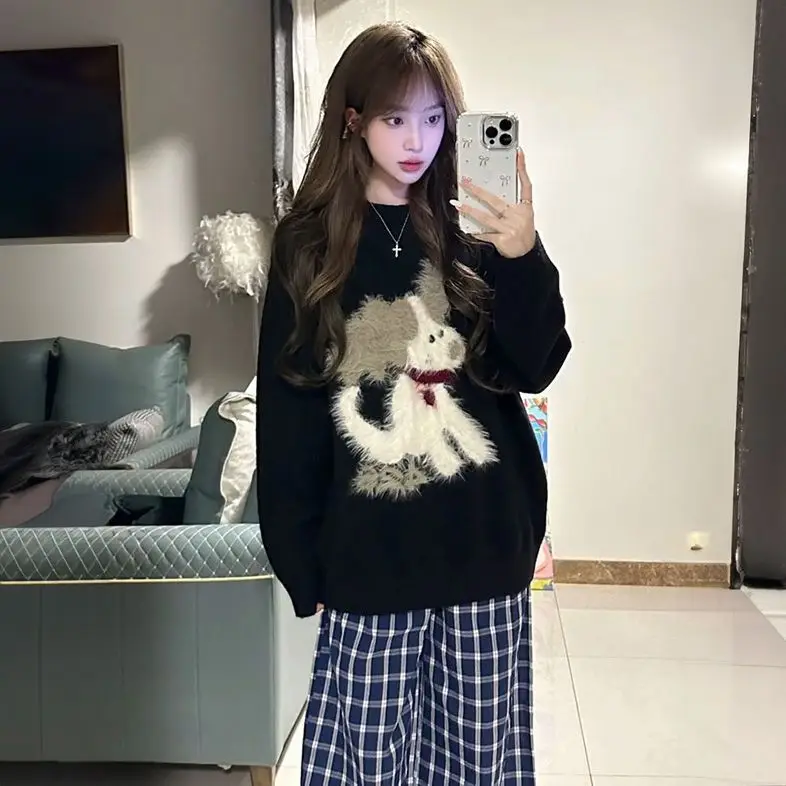 2025 nuevo suéter Jacquard de cachorro de dibujos animados Otoño Invierno suéter suelto esponjoso prendas de punto