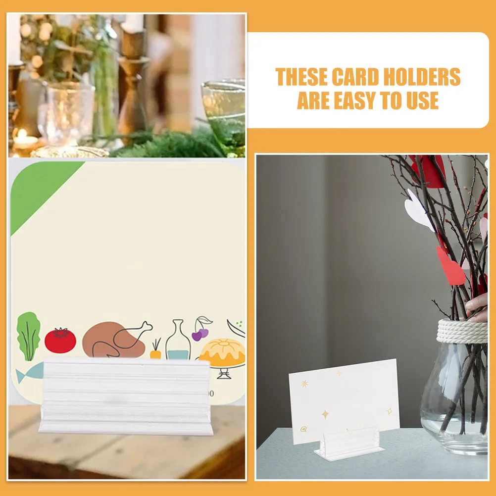 30Pcs Small Clear Acrylic Sign Holder with Adhesive Base Mini PVC Tag Stand for Name Cards Tabletop Display Photo Organization