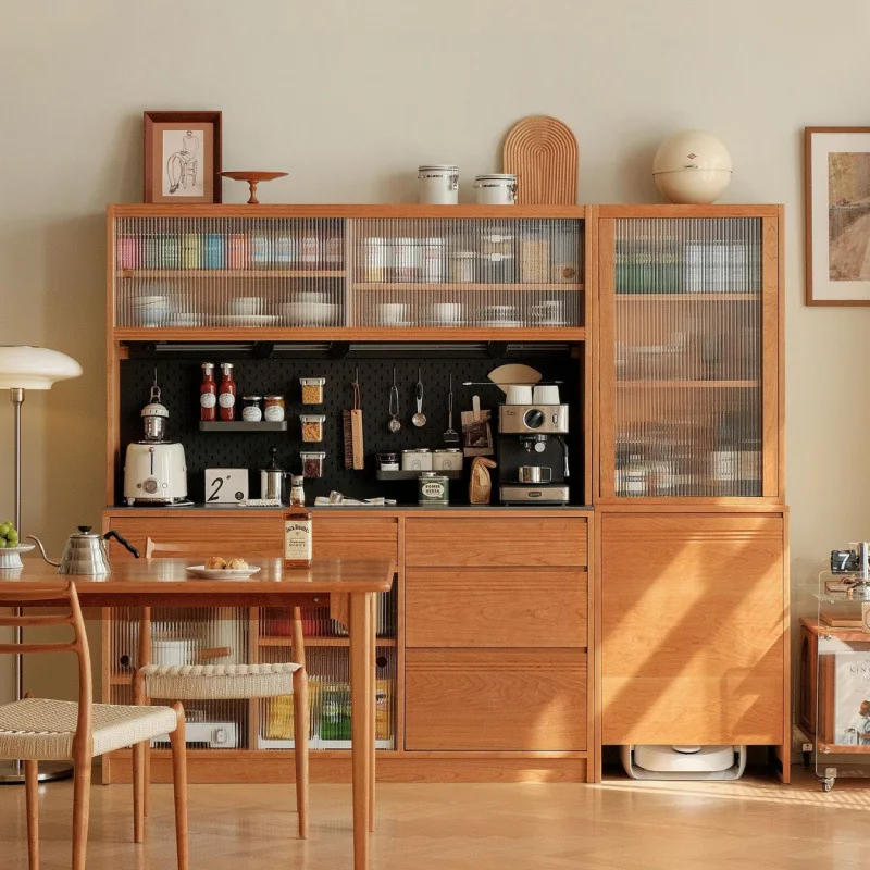 Solid wood dining side cabinet household small apartment floor-to-ceiling storage tea cabinet restaurant multi-functional locker