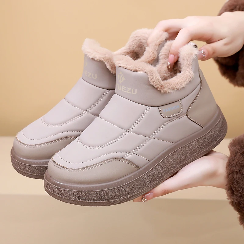 Winter New Women Snow Boots Fleece Lined Thickened Warm Cotton Shoes Waterproof Non-slip Soft Sole Short Tube Cotton Boots