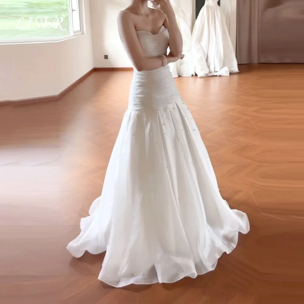 

Liser Sweetheart A-Line Simple Korea Wedding Dresses Silk Organza Modern Elegant Bridal Gowns 웨딩드레스 Customized Photo Shoot