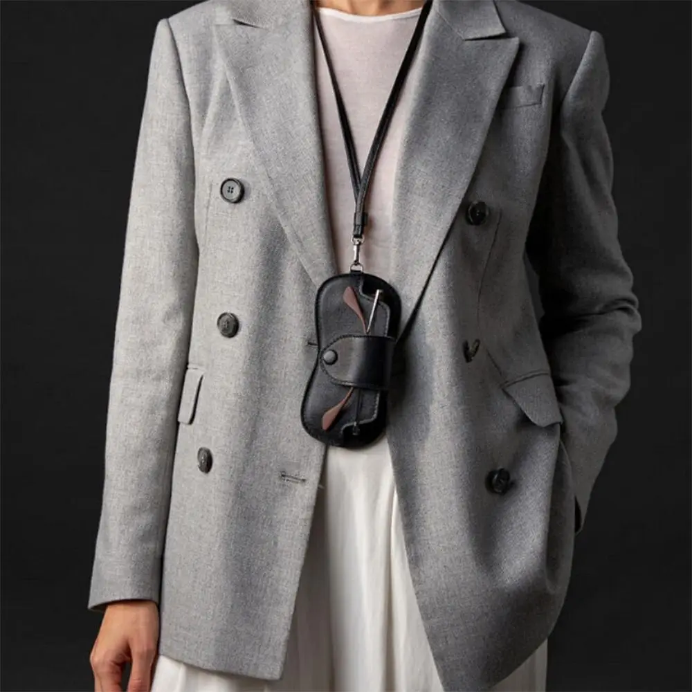 PU Leather Sunglasses Storage Bag with Lanyard Solid Color Sunglasses Pouch Durable Porable Hanging Sunglasses image 2