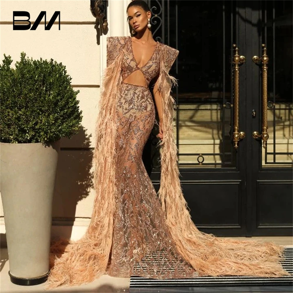 Sexy Illusion Long Evening Dress With Long Cape Sleeve Rhinestones Beaded Formal Dresses For Women Handsewn Exquisite Party Gown