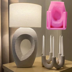 Large Irregular striped geometric shape vase resin silicone mold vase concrete cement mold table lamp base gypsum mold