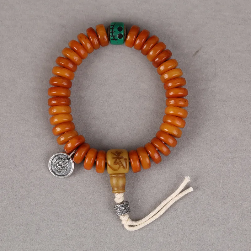 Tibetan-style yak bone bead bracelet, ethnic-style accessories, A-dai Panax notoginseng silver accessories, vintage hand-held br
