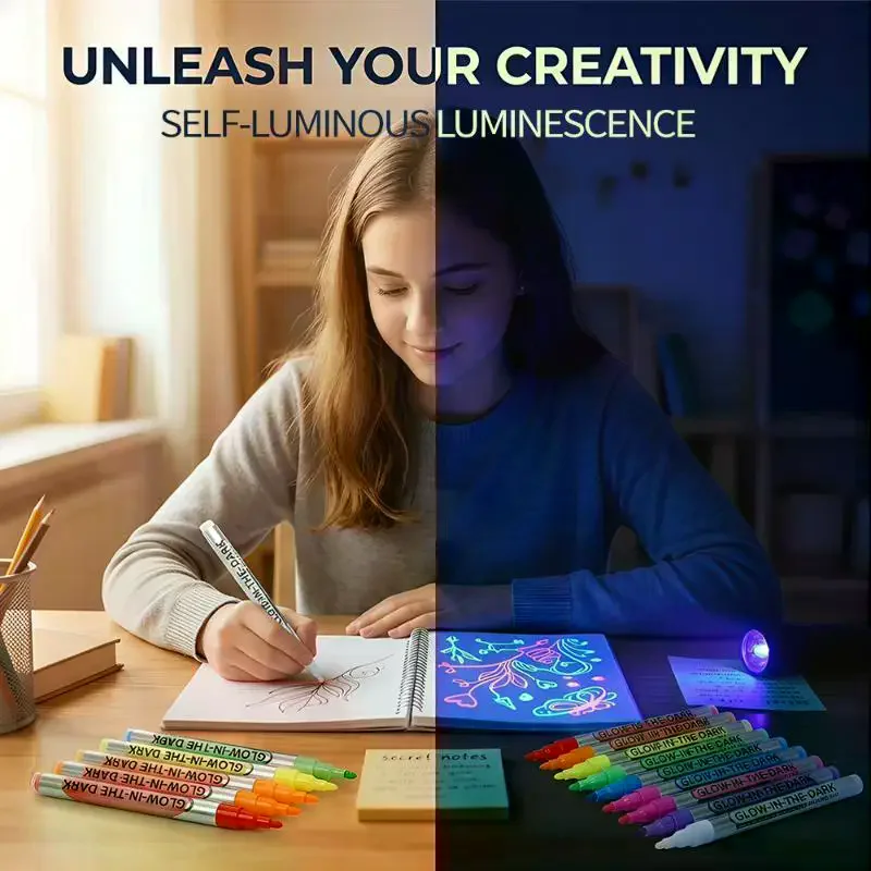 8 Colors Fluorescent Luminous Marker Party Decoration Paint DIY Crafts Creative Artwork Waterproof Non-Toxic Dark Pen Draw Tool