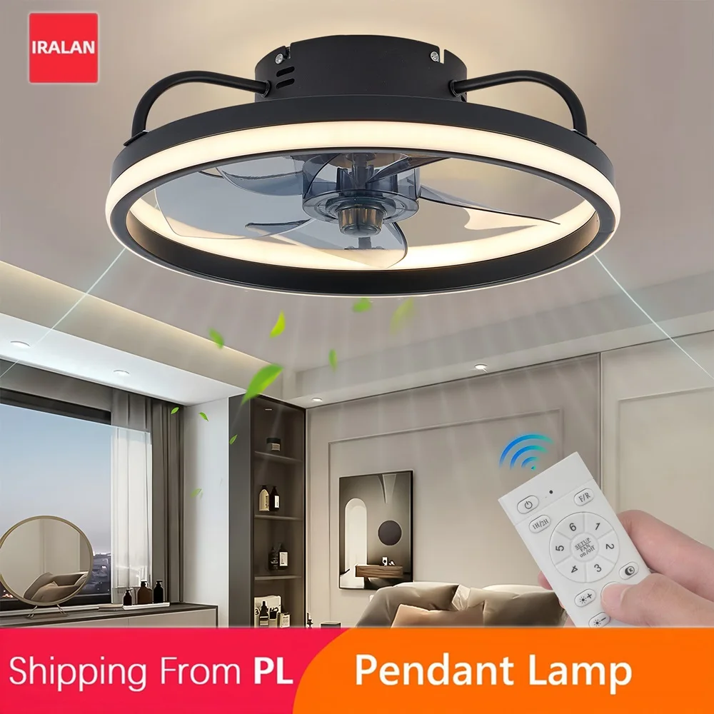 مروحة سقف IRALAN مع تطبيق للتحكم عن بعد، مروحة كهربائية هادئة قابلة للتعتيم لإضاءة ديكور المنزل