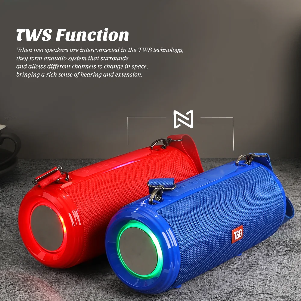 휴대용 블루투스 스피커, 무선 사운드바, LED 1200mAh, 방수 듀얼 베이스 칼럼 붐박스, AUX TF BT USB 확성기, TG537