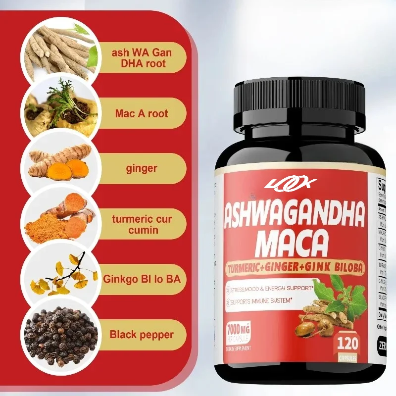Ashwagandha and Maca Capsules - Muscle Mass, Improve Athletic Performance, Reduces Stress, Improve Mood, Boost Energy