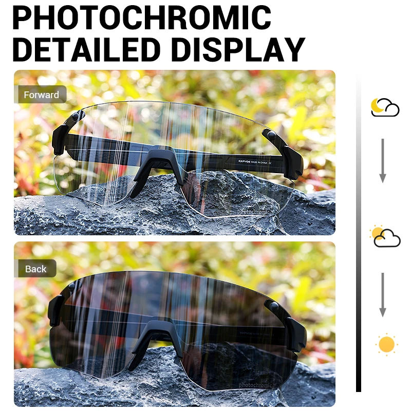 KAPVOE Photochromic Day and Night UV400 Road Bike Cycling Sunglasses Camping Golf MTB Bike Outdoor Sports Running Golf Equipment