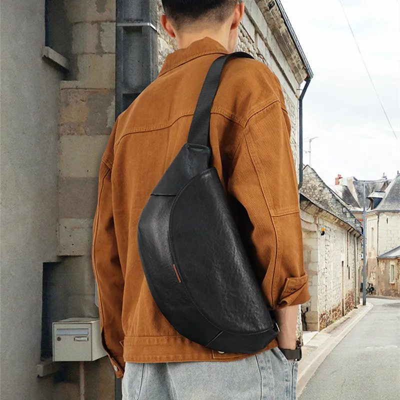 Genuine Leather Men's Chest Bag Large Capacity Shoulder Bag High Quality Cowhide Crossbody Bag Business Male Messenger Bag