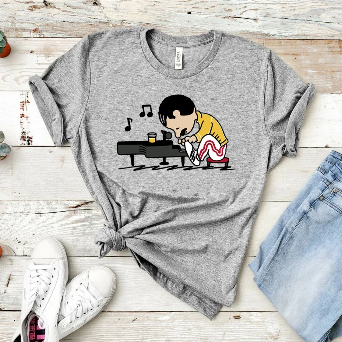 

2020 Freddie Mercury Play The Piano Funny Graphic Tee Cute Freddie Piano Shirt Humor Hipster Top Womes