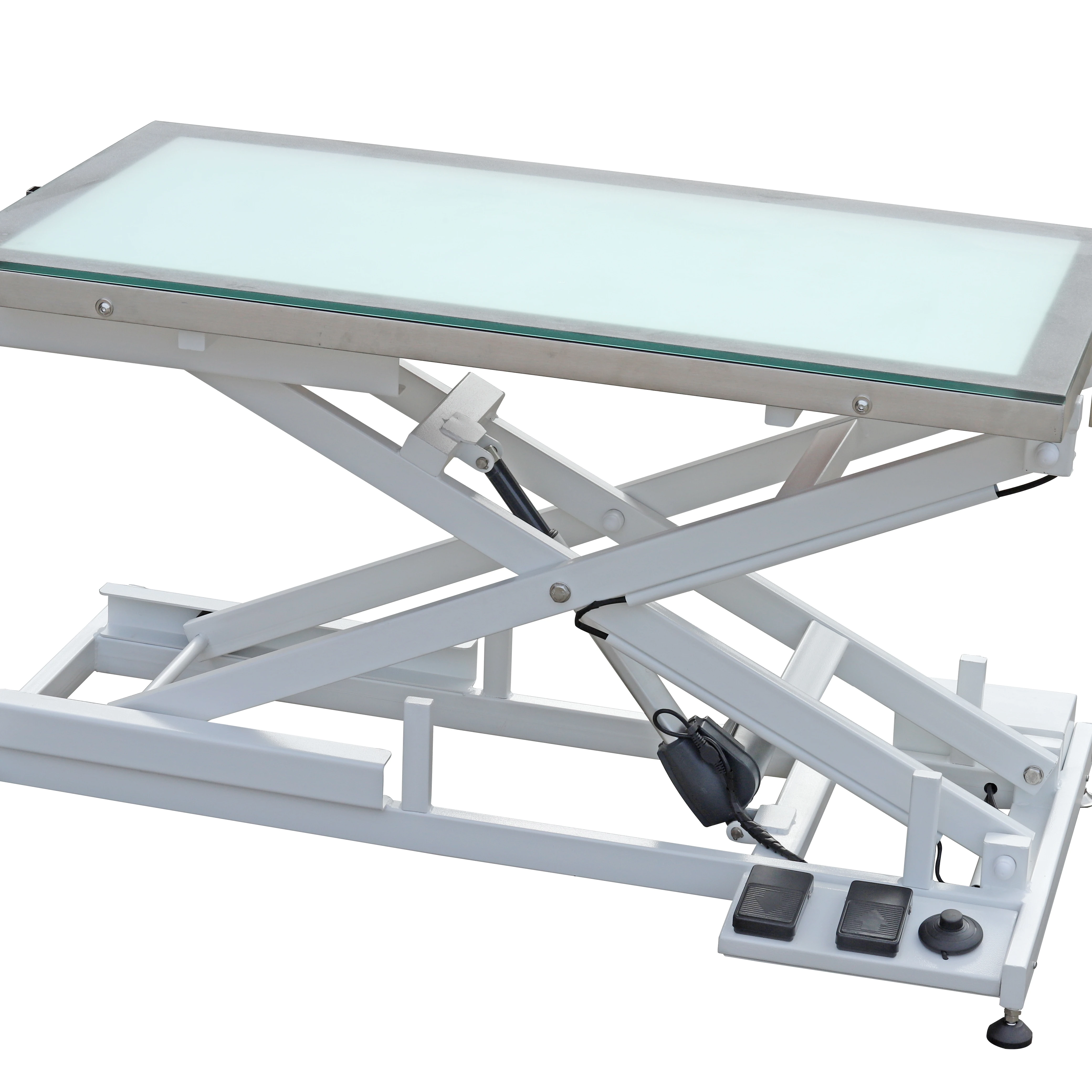 YSH Veterinary Electric Grooming Table With Light Sturdy Large Tempered Glass Tabletop LED Light Electric Lift Grooming Table
