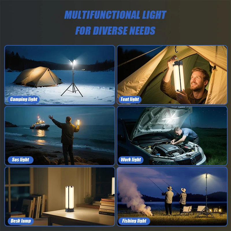 VOLODYMYR High Lumen Telescopic LED Camping Light with Tripod Multi Functional Portable Outdoor Tent Lantern for Car Checking