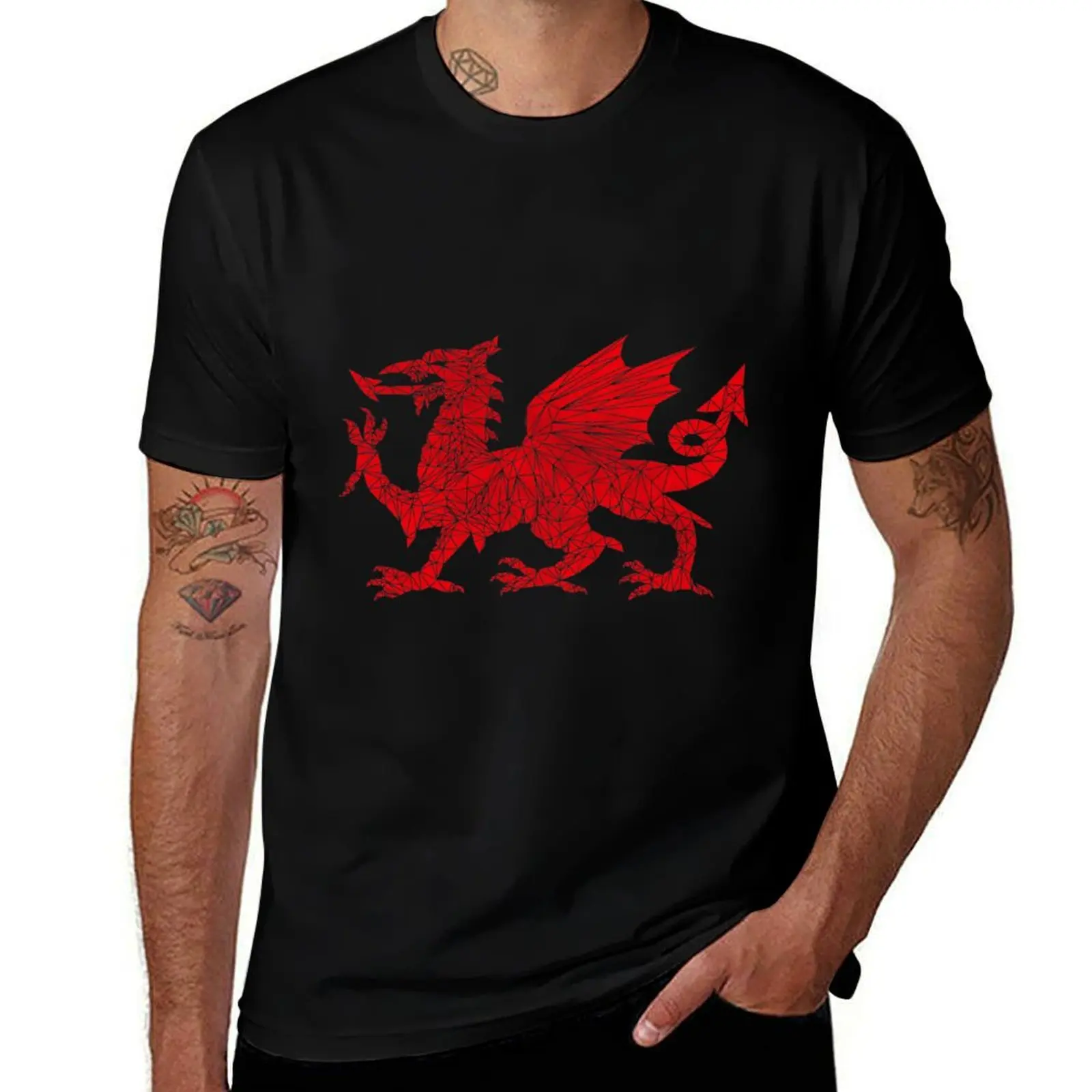 Welsh Dragon - Geometric T-Shirt summer top boys animal print clothes for men