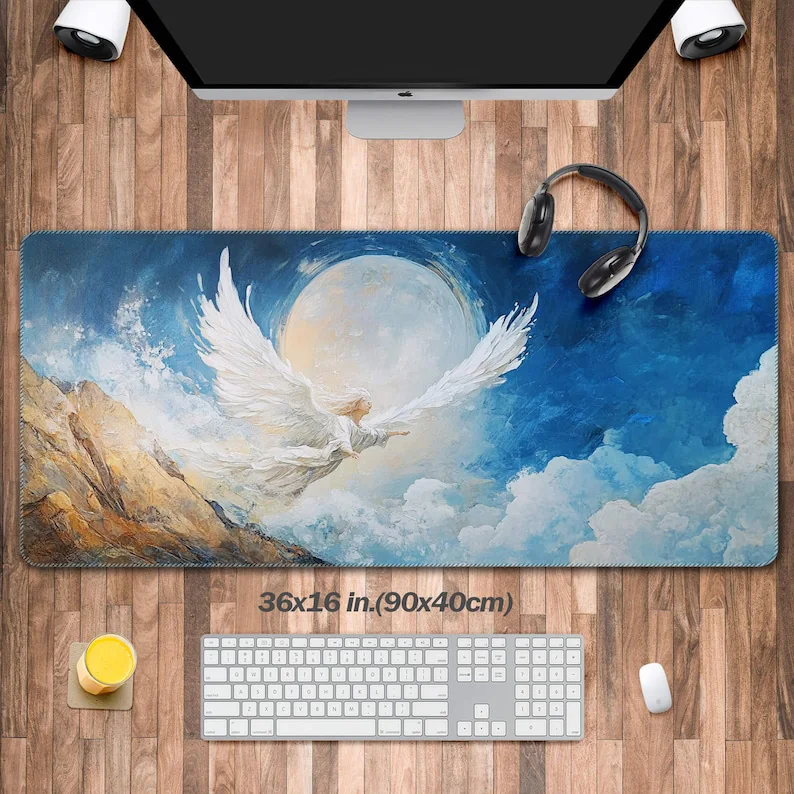 

Large Angel in The Cloud Desk Rug, XXL Mouse Pad, Archangel Gabriel Desk Accessories, Extended Religious Gift for Christian