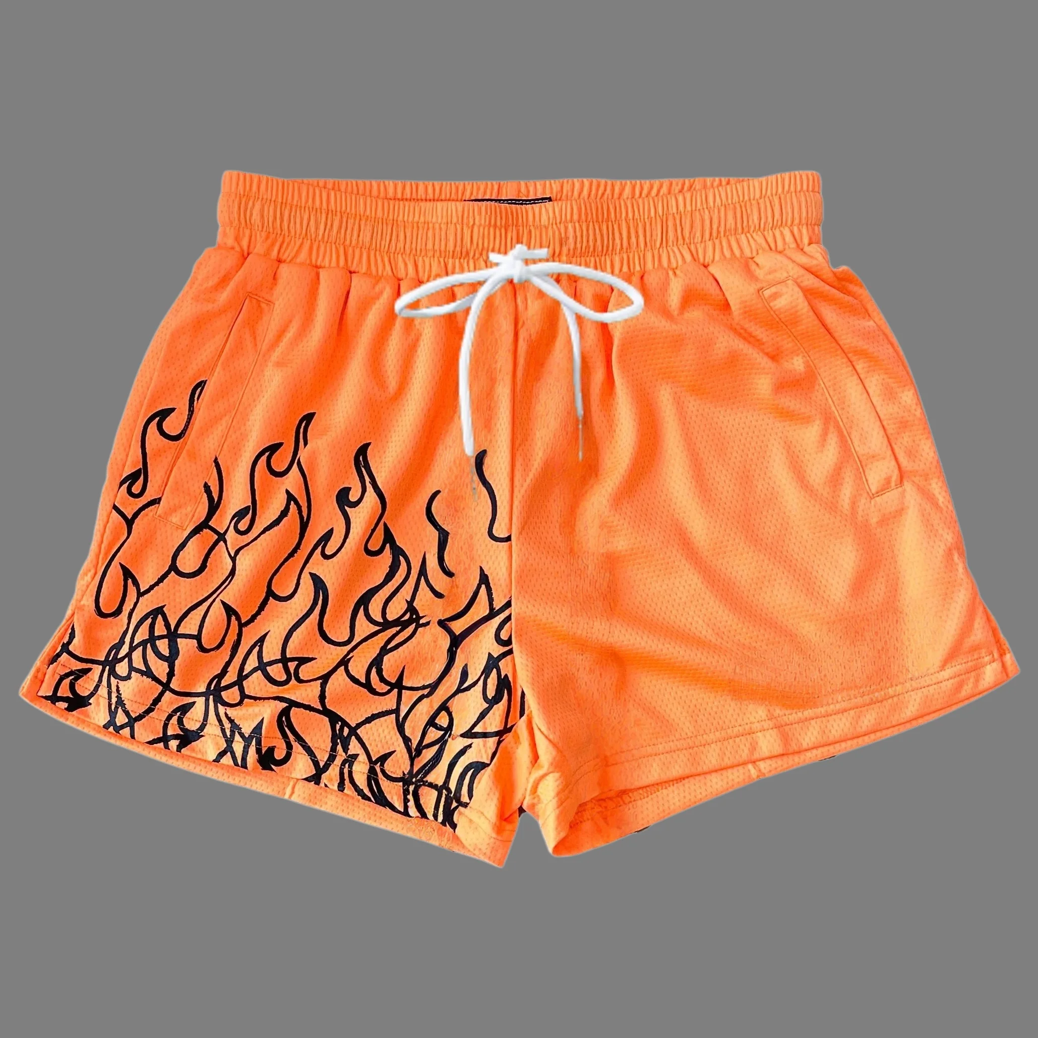 Sommer-Sonderangebot Unisex Mesh Schnelltrocknende Shorts Hip-Hop Flammen-Graffiti-Print Kordelzug Lose Sport-Basketball-Streetwear-Shorts – Detail 8
