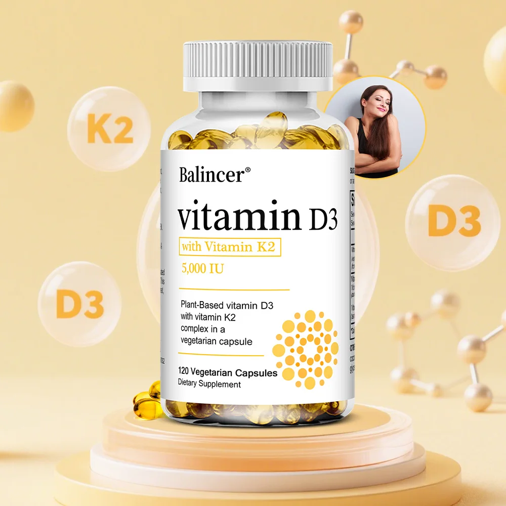 

High Potency Vitamin D3 50,000 IU - 120 Vegetarian Capsules - Gluten Free Non-GMO Vitamin K2 + D3 Supplement
