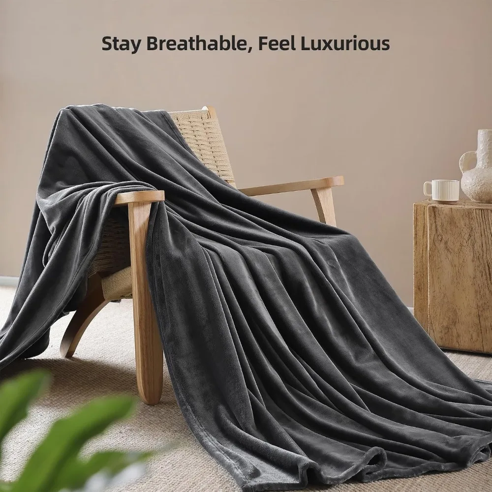 Ultra-Soft Fleece Blanket Queen Size 90x90, Dark Grey Cozy Throw for All Seasons