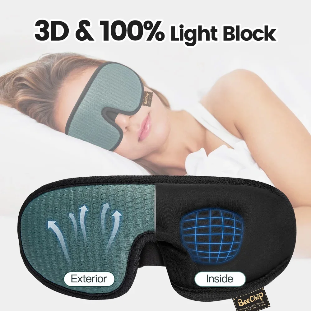 3D Eye Mask Green Breathable Shading Sleeping Hot Sales Eye Mask Adjustable Strap Sleep Mask Padded Travel Rest