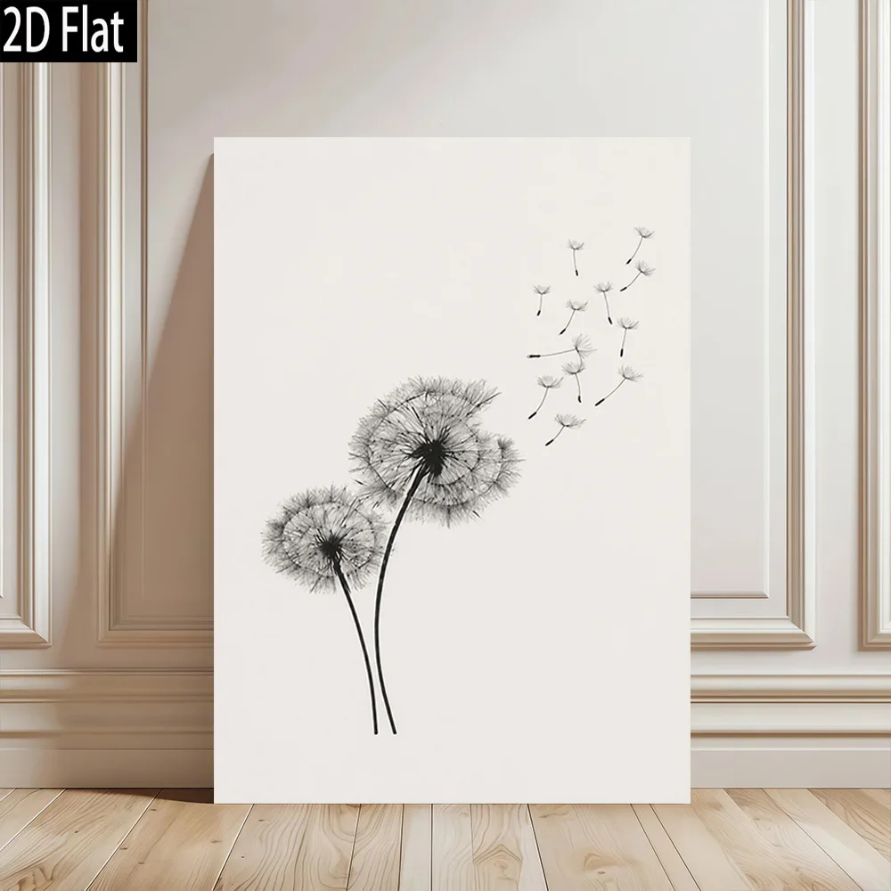 2D Flat, 2D Flat 1pc Dandelion Seeds in Wind Gift Ready Frameless Canvas Wall Art Modern Retro Poster for Home Office Decor H