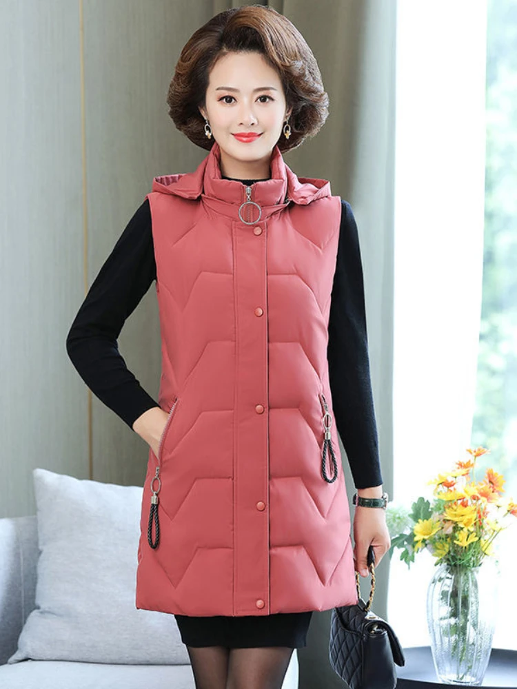 Autumn Winter 2023 Women Vest 6XL Size Cotton Waistcoat Long Section New Slim Padded Coat Student Cloghing