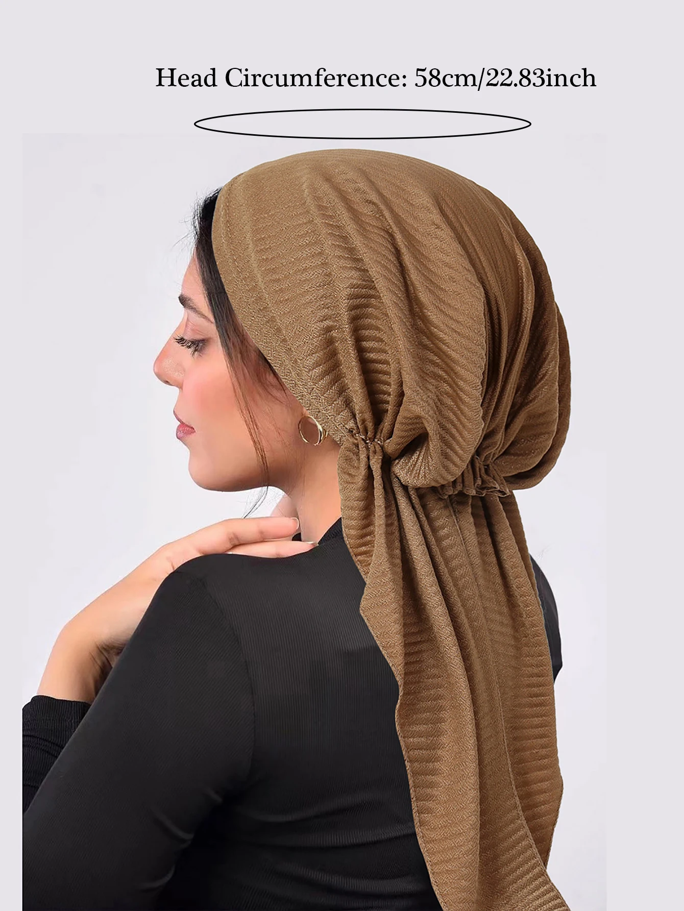 2024 New Crinkle Muslim Hijab Caps Wrap Head Soft Elastic Long Tail Turban Bonnet Fashion Solid Color Headdress Wearable