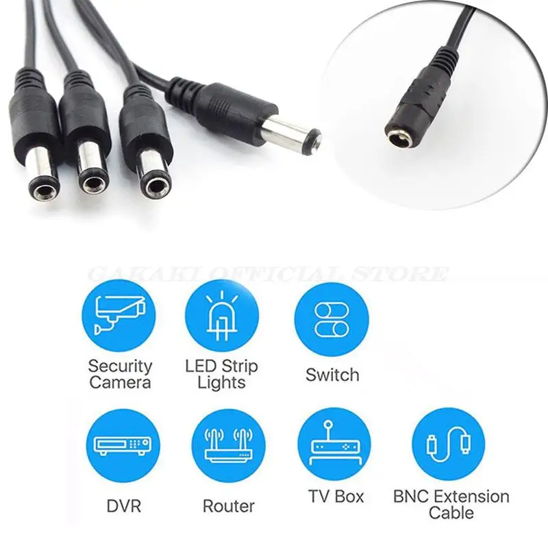 1 Female To 4 Male  DC Power Supply Splitter Cable 2.1*5.5mm Plug 12V Cord Adapter ConnectorFor CCTV Security Camera A7