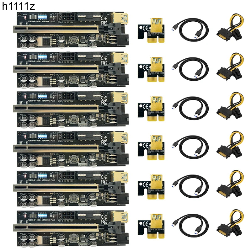 

6PCS PCIE Riser for Video Card USB 3.0 Extension Cable Adapter Cabo Riser PCI Express X16 VER009C Riser for Bitcoin Miner Mining