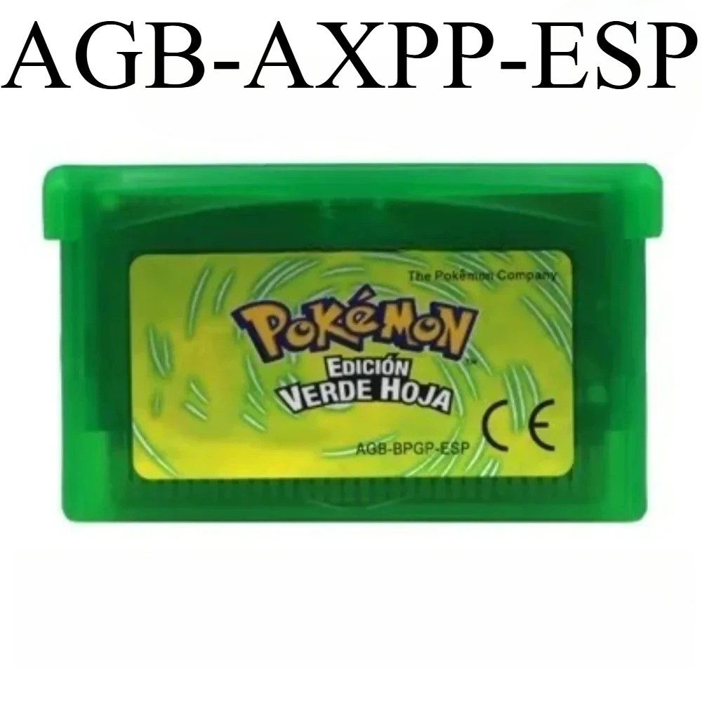 اسبانيا GBA لعبة البوكيمون سلسلة 32 بت لعبة فيديو خرطوشة وحدة التحكم بطاقة البوكيمون الزمرد النار الأحمر روبي ليف الأخضر الياقوت