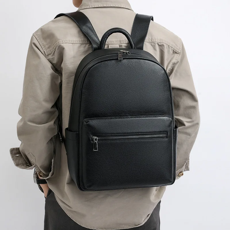 

Leather Busin Travel Bag Casual Commuter Bapa Laptop Bag Double oulder Genuine Cowhide Men's Bag Simple Design