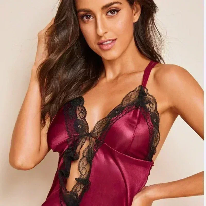The New Nightgown Female Summer Ice Silk Sexy Can Wear Thin Long Sleeve Korean Version of The Robe with Halter Home Wear