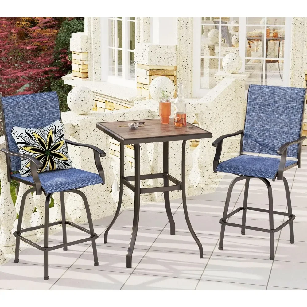 

3Pcs Outdoor Swivel Bar Stools Set, Bar Height Patio Table and Chairs with All Weather Textilene Fabric, Pub Bar Bistro Tall