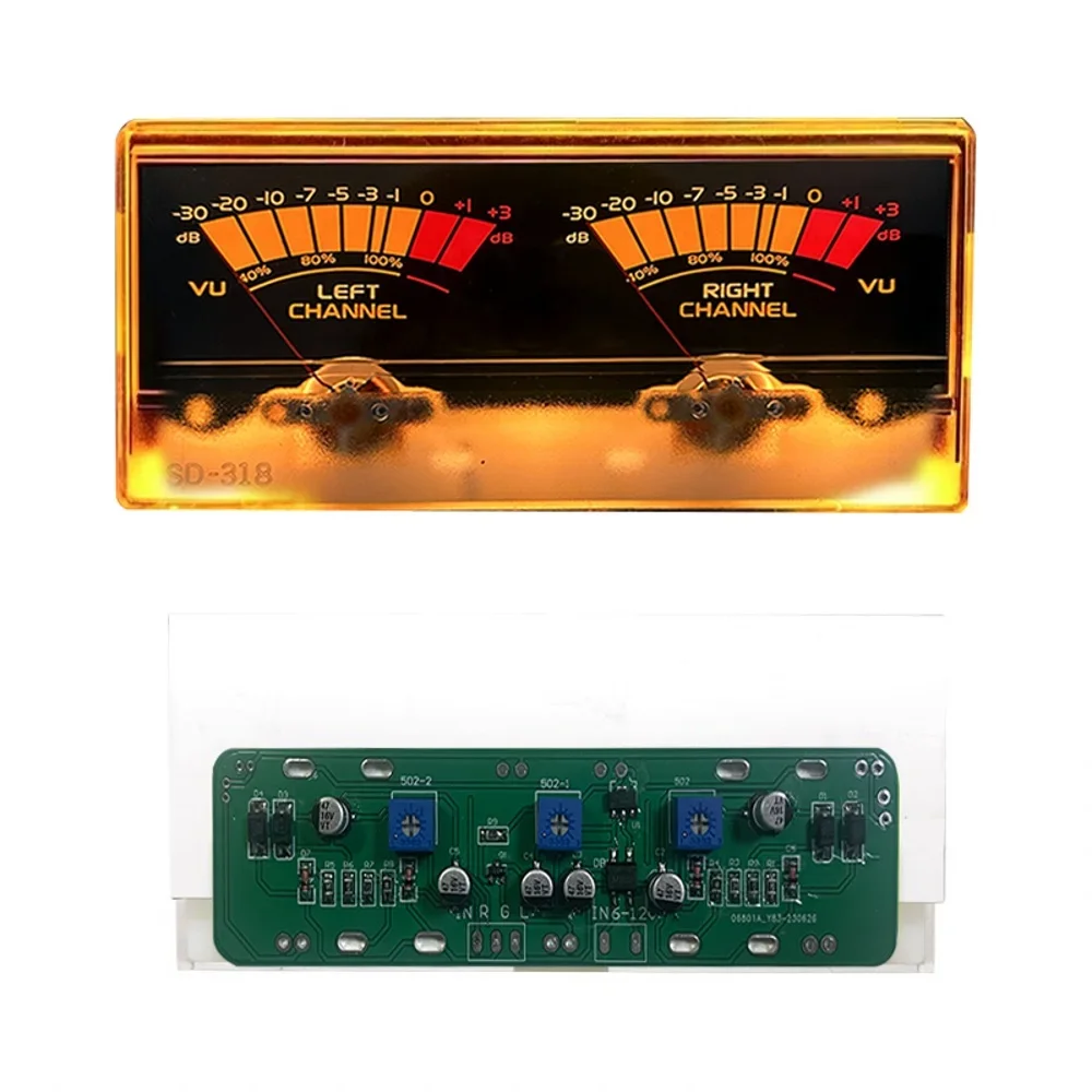 Yellow/White Double pointer VU Meter Stereo Audio Amplifier Board DB Sound Level Indicator Adjustable Backlight With Driver