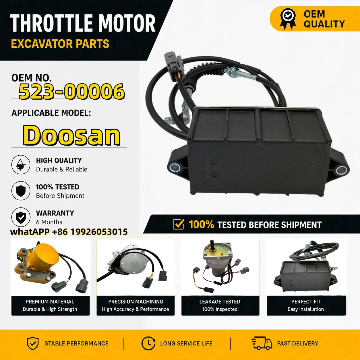 523-00006 52300006 Throttle Motor Square for Daewoo Doosan DH225-7 DH300-5 DH300-7 Accelerator Throttle Motor Excavator Parts