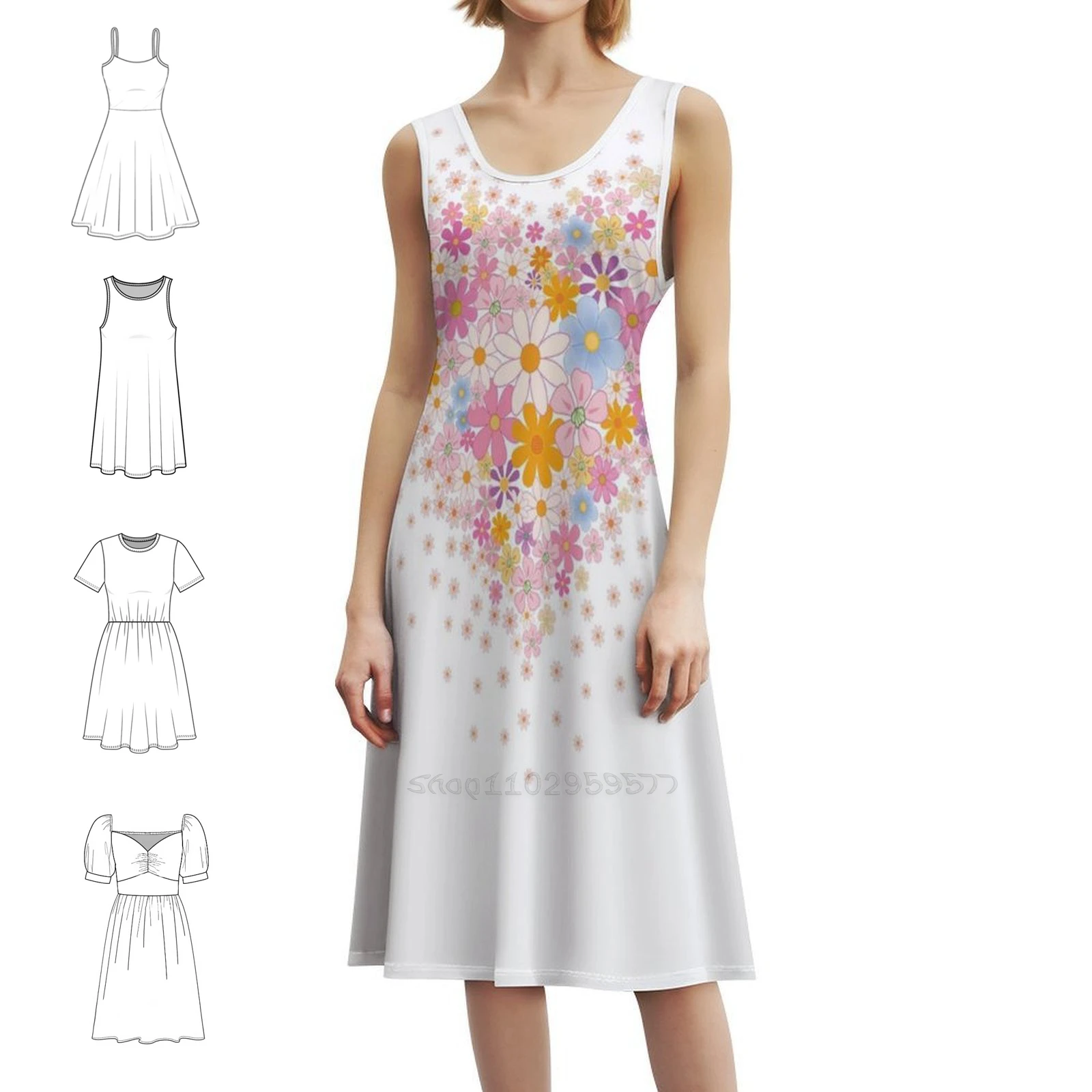 فستان على الطراز الكوري على شكل قلب وزهور 1 للنساء فستان كاجوال أنيق للحفلات أو الارتداء اليومي على شكل قلب زهور الهبي سعيدة #1