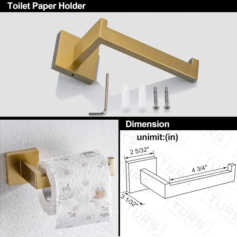 5-delige Badkameraccessoires Set Roestvrijstalen Geborsteld Goud Handdoekhouder Sets, Aan De Muur Gemonteerd