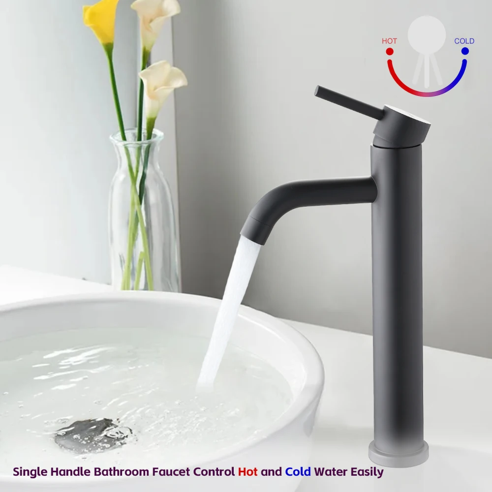 

Bathroom Modern Tall Faucets Single Handle One Hole Lavatory Bathroom Sink Faucet - Black