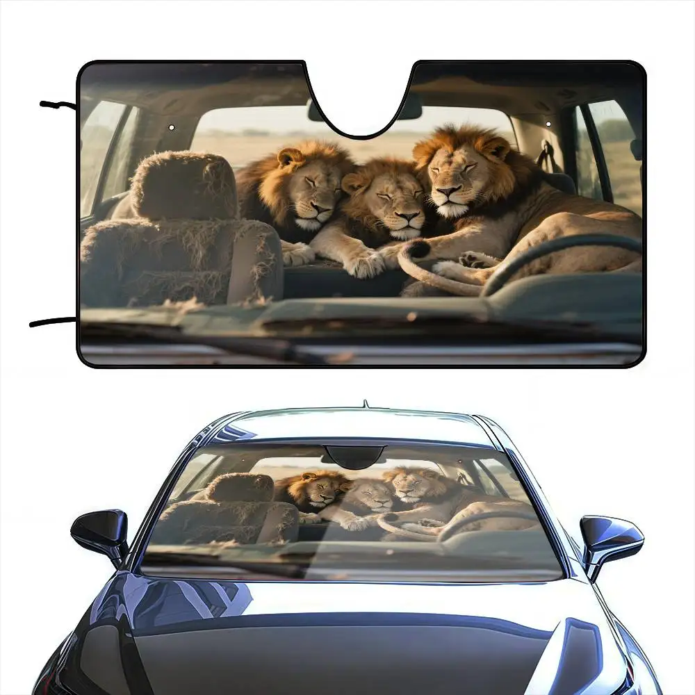 lion driving funny Car Sunshade Curtains Windscreen Cover Shade Car SunShade UV Rays Car Sun Visor Protector
