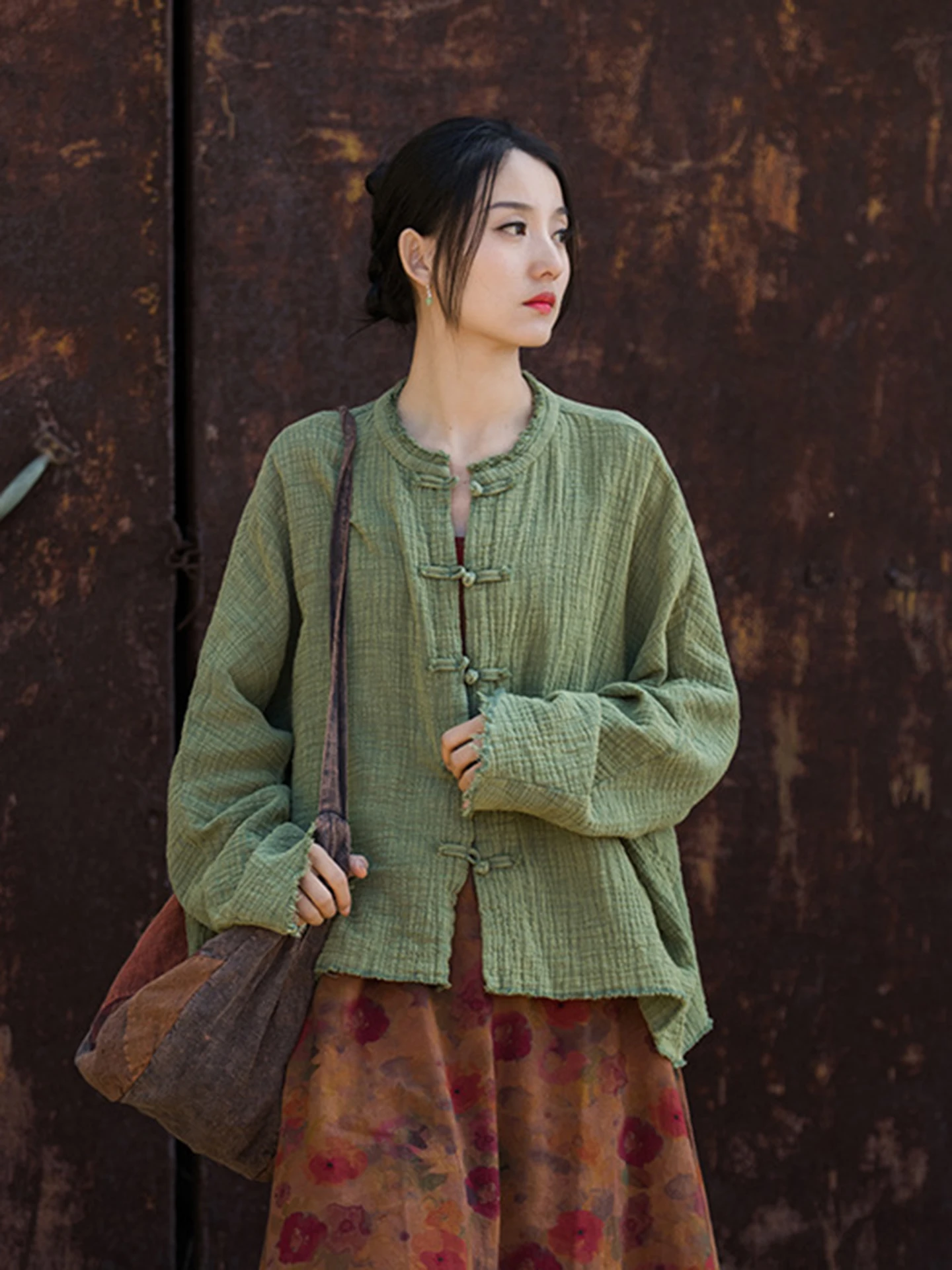 New Chinese Style Cotton Linen Jacket Worn-In Texture Folded Muscle Sensation Color Travel Zen Study Artistic Outerwear