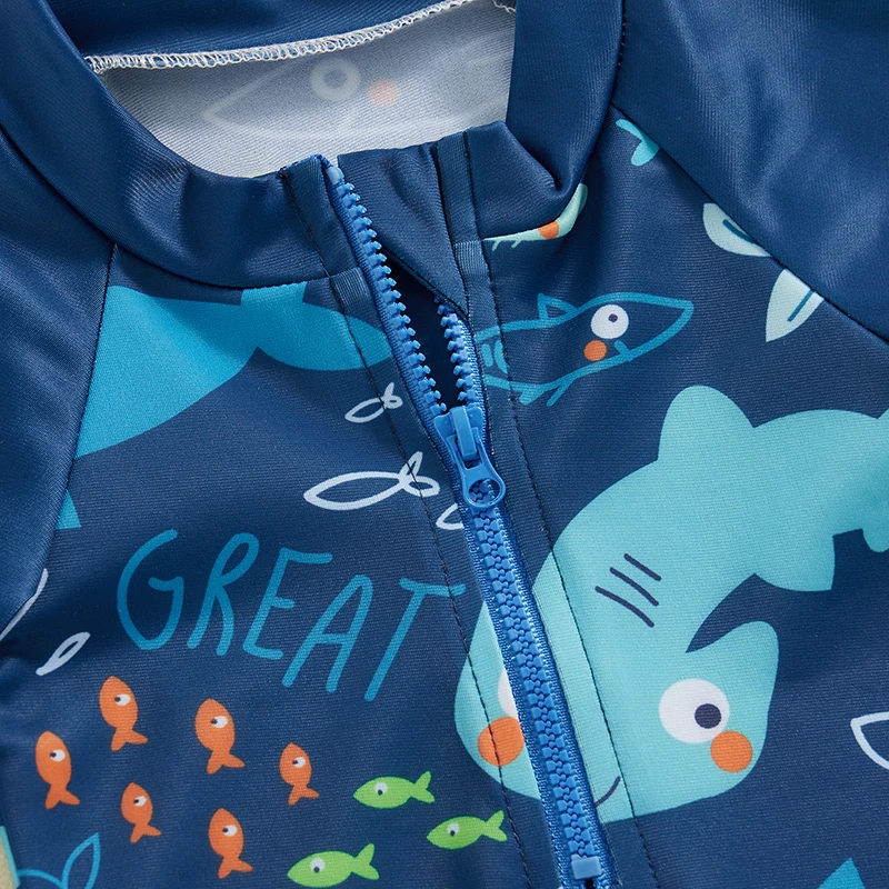 Baby Kids Boys Rash Guard Set Short Sleeve Shark Dolphin Print Top with Shorts Hat Swimsuit Summer Swimwear