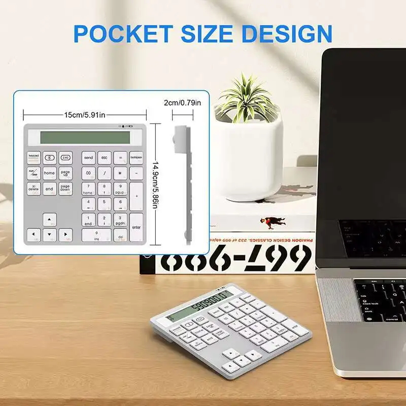 Bluetooth Number Pad 2.4G Wireless Numeric Keypad with Display Calculator - Wireless Number Pad 34-Key Financial Accounting